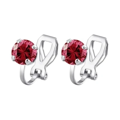 Image of Philip Jones Red Crystal Clip On Earrings Created with Zircondia® Crystals
