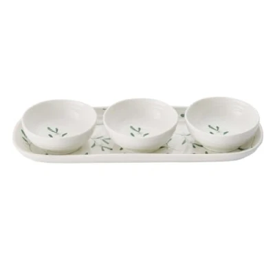 Image of Portmeirion CPXT78856 XG Sophie Conran Garland 3 Bowl and Tray Set (Amor, Mistletoe), Ceramic, Mulberry