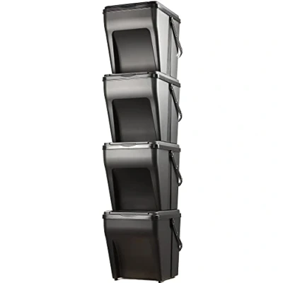 Image of KADAX Recycling Bins, Waste Separation System for Indoor and Outdoor Use, Stackable Containers Separating Glass, Plastic Organic (4 x 25L)
