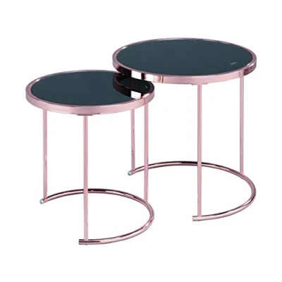 Image of ASPECT Visio Set of 2 Round Nesting Table Glass Top/Copper Frame, Metal Black, 50 x cm