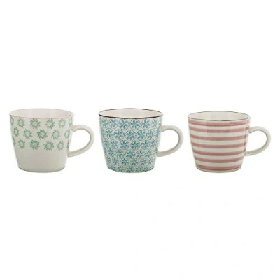 Image of Bloomingville Set of 3 Patrizia Mugs, Blue, Green, Pink, Ceramic, 9.5 cm