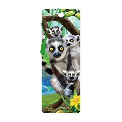 Image of 3D LiveLife Bookmark Ring Tailed Lemurs from Deluxebase. A Lemur with lenticular Artwork Licensed Renowned Artist Michael Searle