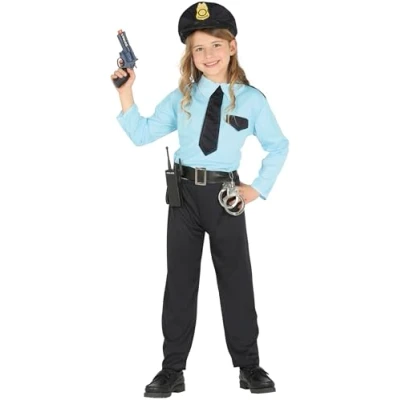 Image of Guirca Police Costume with Cap, for Children aged 7 9 Years, Blue (82731)