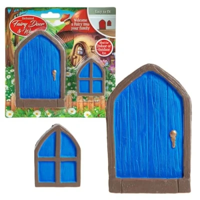 Image of VFM Fairy Sized Blue Door &amp; Window Magical Highly Detailed Indoor Outdoor Miniature Set Create An Enchanted Gnome Garden Or Christmas Elf Scene