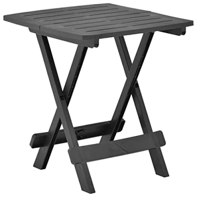 Image of vidaXL Folding Garden Table in Anthracite Durable Plastic Outdoor Furniture for Patio, Deck, Rectangular, Slatted and Foldable Design