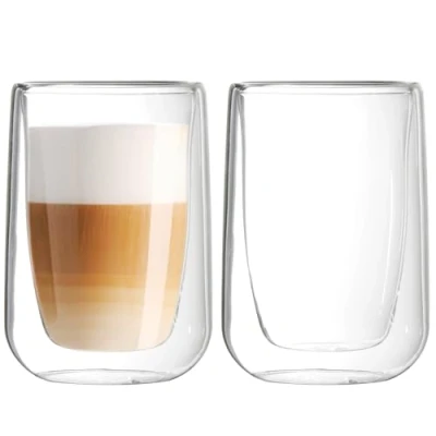 Image of Youngever 2 Pack 450ML Glass Coffee Cups, Double Wall Thermo Insulated Mugs (15 Ounce)