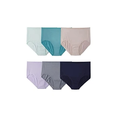 Image of Fruit of the Loom Women&#039;s Breathable Underwear, Moisture Wicking Keeps Comfortable, Available in Plus Size, Cooling Stripes Brief 6 Pack Colors May Vary, 10 (Pack 6)