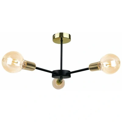 Image of Sun Multi Arm Semi Flush Ceiling Light Black, Gold, 40cm, 3x E27