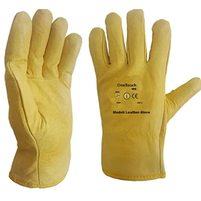 Image of A406 3 PAIRS Driver Gloves Fleece Cotton Lined Leather Lorry Drivers Work Yellow (Large)
