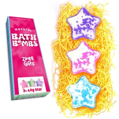 Image of Zimpli Gifts 3 x UK Made Star Value Bath Bomb Gift Set, Luxury Rich Fizz Bombs for Secret Santa Present, Christmas, Xmas, Birthday, Stocking Fillers Women &amp; Teens, All Year Round