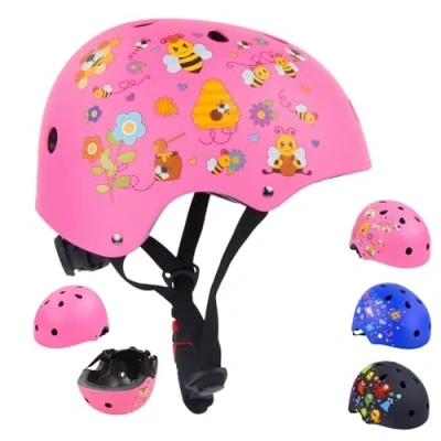 Image of BOLDCUBE Kids Helmet Adjustable Headband for Bikes, Scooters, Skating, Hoverboarding Suitable Boys &amp; Girls (Bee Garden, Small (50 54cm))
