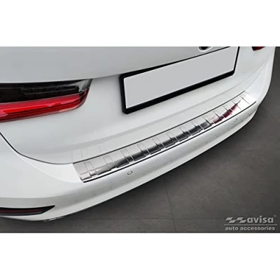 Image of Avisa Black Stainless Steel Rear bumper protector compatible with BMW 3 Series G21 Touring 2019 2022 &#039;Ribs&#039;