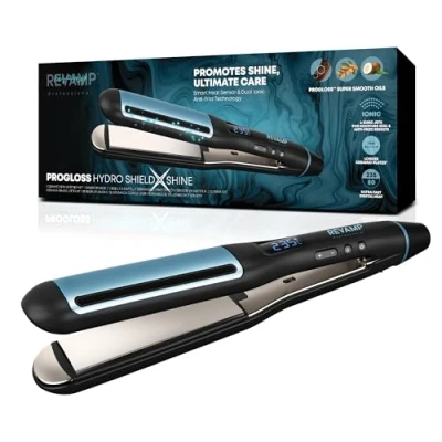 Image of Revamp Progloss Hydro Shield X Shine Ceramic Hair Straightener Super Smooth Oil, Smart Sensor Heat Protection, Variable Options &amp; Auto Shut Off
