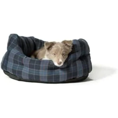 Image of Danish Design Lumberjack Navy/Grey Check Hard Wearing Soft Fabric Rustic Dog/Puppy Slumber Bed 40 Inch