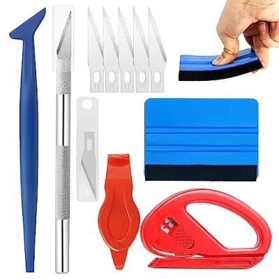Image of Devenirriche 10 Pcs Car Vinyl Wrap Tool kit, Window Film Install Tools Squeegee Wallpaper Smoothing Felt Hard Scraper Trimming for Wrapping and