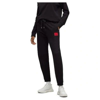 Image of HUGO Womens Dachibi redlabel Cotton Terry Tracksuit Bottoms with Logo Label Black