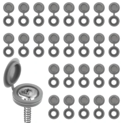 Image of KUYI 200Pcs Screw Cap Plastic Hinged Cover Caps Fold Snap on Head Decorative Covers Dust Washer Flip Tops for Furniture Cabinet Cupboard Shelf (Grey)