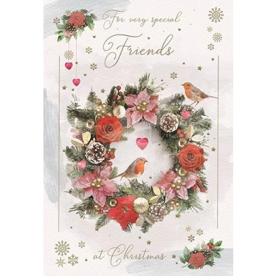 Image of ICG Very Special Friends Christmas Card Festive Wreath with an Embossed Foil Flitter Finish
