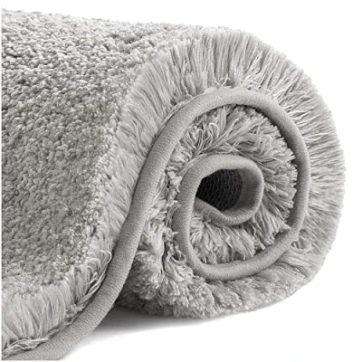 Image of Non Slip Bath Mat Thickened Rug for Bathroom Absorbent Ultra Soft Fluffy Microfiber Bedside Carpet Floor Mat, Quick drying, Machine Washable 50 x 80cm (Light Gray)
