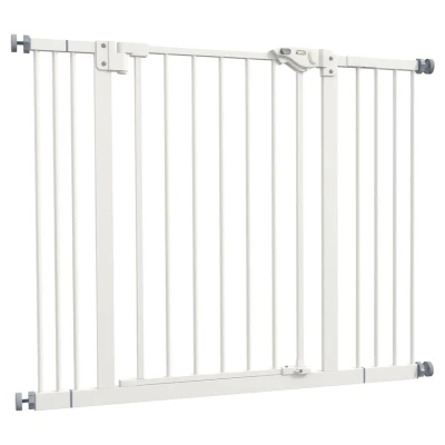 Image of PawHut Dog Gate Stair Pressure Fit Pets Barrier Auto Close for Doorway Hallway, 74 100cm Wide Adjustable, White