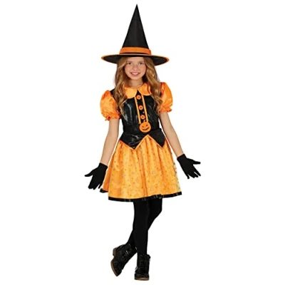 Image of FIESTAS GUIRCA Glitter Pumpkin Witch Fancy Dress for Girls Orange Kids Costume Halloween Costumes 5 6 years