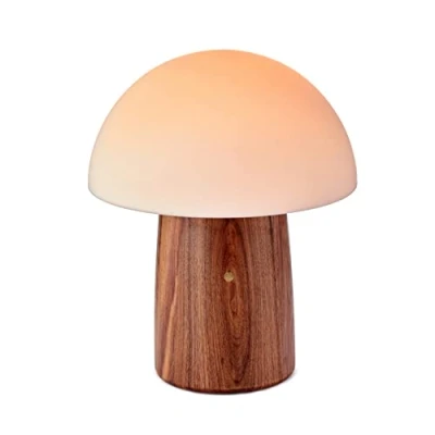 Image of Gingko 7 Colour Changing RGB Alice Mushroom Lamp, Dimmable Mood Light, USB C Charging, 3 Light Modes, FSC Certified Wood with Frosted Glass, Touch Button Control (Large, Walnut)