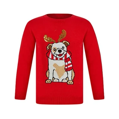 Image of Tokyo Laundry Girls Reindeer Dog Novelty Christmas Jumper Red 7 8 Years