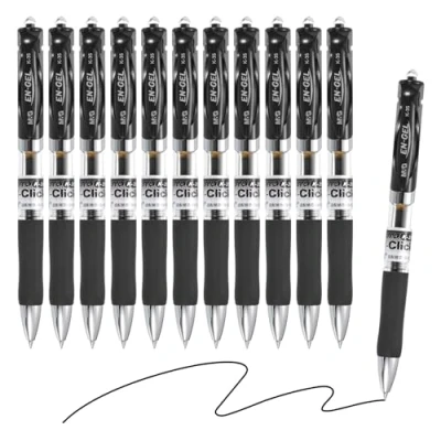 Image of M&amp;G Gel Pen Medium Point 0.5mm, 12 Pack Quick Dry Smooth Retractable Black Ink Rollerball for Home Office Writing Note Taking Journaling Business, Style 1