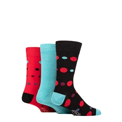 Image of Mens 3 Pair SOCKSHOP Wildfeet Patterned Spots and Stripes Bamboo Socks Black Multi Size 7 11