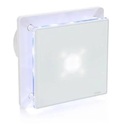 Image of STERR White Bathroom Fan 5 inches / 125 mm with LED + TIMER Extractor Glass Front Modern Look BFS125LT 20 W