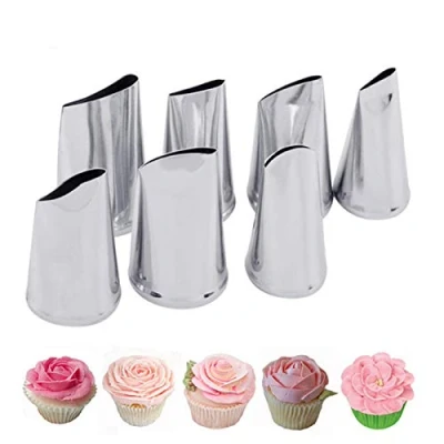 Image of Cake Decorating Tips, 7Pcs Stainless Steel Icing Piping Nozzles for Pastry Fondant Tools (Flower)