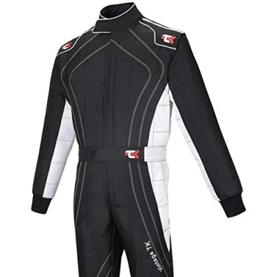 Image of TK Adult Kart Suit/Race/Rally One Piece Cordura Karting Suit (Black &amp; White, L)