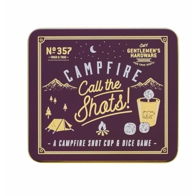 Image of Gentlemen&#039;s Hardware Campfire Camping Drinking Game in Travel Tin, 3 x Shot Cups + Dice, Call The Shots
