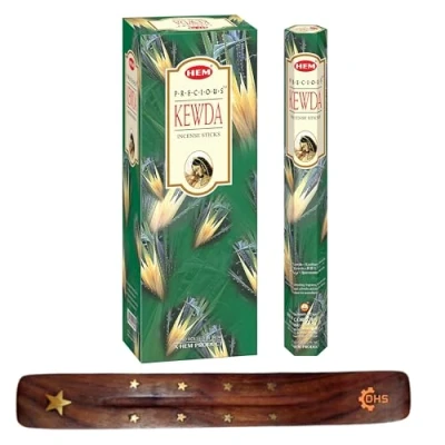 Image of HEM Precious Kewda Incense Sticks full box of 6 with DHS stick holder for Aromatherapy, Relaxation, Spirituality,Spa,Yoga,Meditation and Healing…