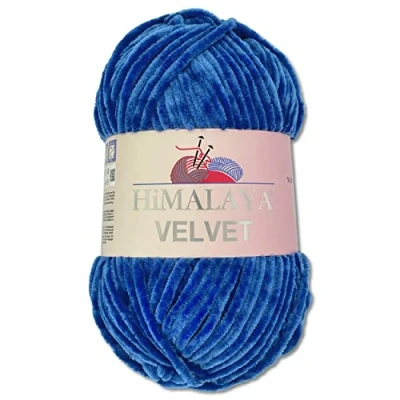 Image of Wohnkult Himalaya 100 g Velvet Dolphin Wool, 40 Colours to Choose From, Chenille Knitting Yarn, Fluffy Shiny Accessory, Clothing, Blankets (90029, Blue)