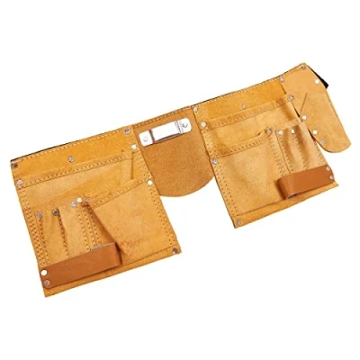 Image of 11x Pockets Hand Tool Belt TAN Leather Builders Pouch Split Suede Apron Work Bag Nail Holder DIY Garage Workshop Construction Carpenters Measure Tape Hammer Loops UK FREE P&amp;P