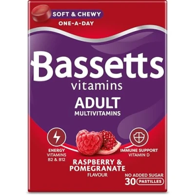 Image of Bassetts Vitamins Adult Raspberry &amp; Pomegranate Flavour Multivitamins 30 Gummy Pastilles