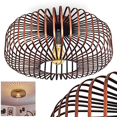 Image of hofstein Ceiling Light Wemude, Metal lamp in Black/Copper, 1 Flame, x E27 socket, Modern Retro/Vintage Design with Lattice and Effect on The Ceiling,Without Bulb
