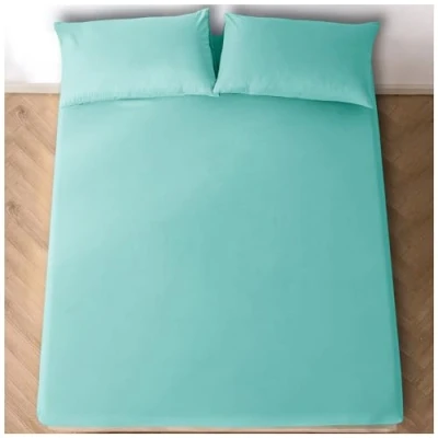 Image of Polycotton Super King Fitted Sheet (180 X 200 Cm) Soft Elasticated Corners Bed Sheets 25cm Deep Aqua