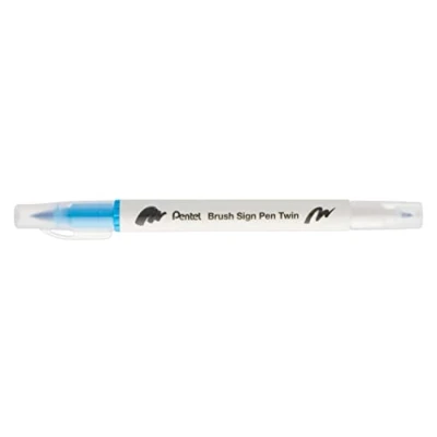 Image of Pentel Brush Sign Pen Twin Tip Sky Blue Pack of 10