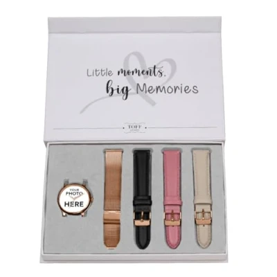 Image of Toff London Gift Set for Women, Personalised Rose Gold Ladies Watch Dial with Four Straps, Custom Photo Engraving