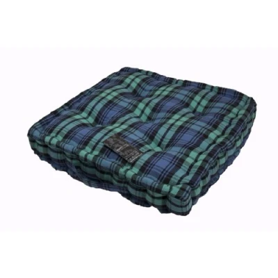 Image of HOMESCAPES Black Watch Tartan 100% Cotton Floor Cushion Green Blue 40 x 8 cm Square Indoor Garden Dining Chair Booster Seat Pad