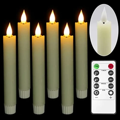 Image of Ymenow Flameless Candles with Remote, 6pcs 16.5cm Ivory Real Wax Battery Candle Fake LED Taper Flickering Timer for Halloween Christmas Home Room Window Party Decorations Indoor, Warm White
