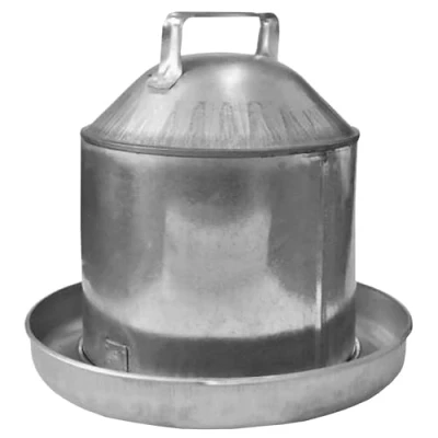 Image of Chicken Drinker Traditional Galvanised Steel Drinker, 9L Capacity with Handle for Hens, Ducks, Geese Two Gallon