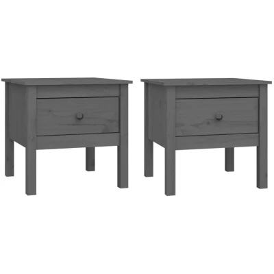 Image of vidaXL Side Tables 2 pcs Grey 50x50x49 cm Solid Wood Pine
