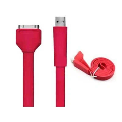 Image of TECHGEAR Strong Flat Noodle USB Data Sync &amp; Charging Cable for Apple iPad 1, 2, New 3 1M Length (RED)