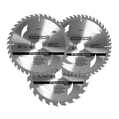 Image of Silverline TCT Circular Saw Blades 24, 40, 48T 3pk 205 x 30 25, 18, 16mm Rings