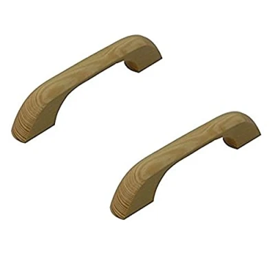 Image of Merriway BH03368 (2 Pcs) Wood Oak &#039;D&#039; Cupboard Cabinet Drawer Pull Handle Back Fix Unfinished 100mm (4 inch) Pack of 2 Pieces