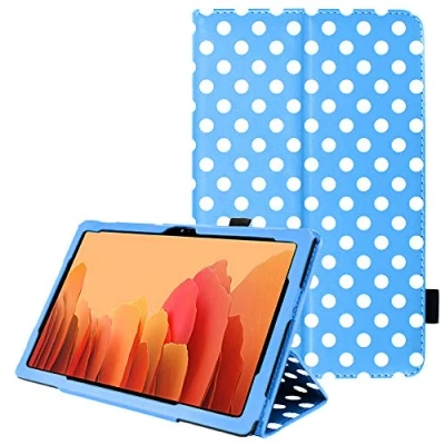 Image of TECHGEAR Leather Case for Samsung Galaxy Tab A7 10.4&quot; (SM T500 / T503 T505 T509) Premium PU Slim Folio Stand Smart Cover with Hand Strap, Auto Sleep/Wake [Polka/Light Blue]