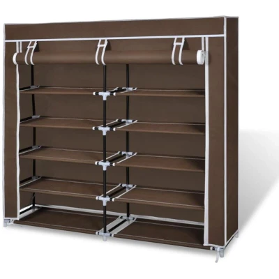 Image of vidaXL Fabric Shoe Cabinet with Cover 115 x 28 110 cm Brown
